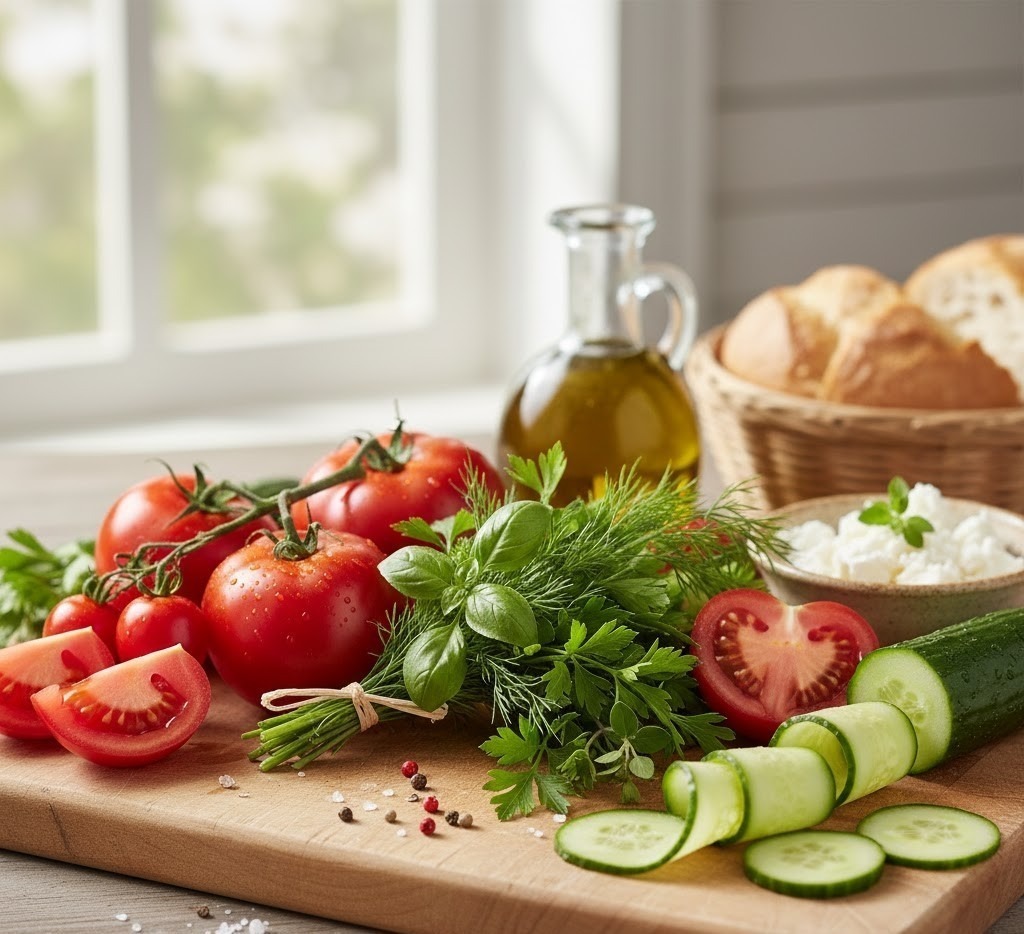 Tomatoes, Cucumbers & Fresh Herbs
